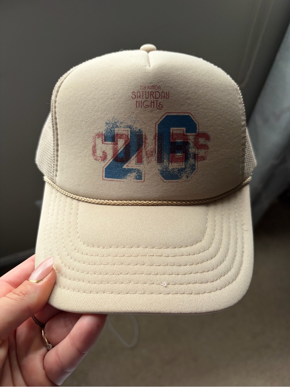 Unisex Beige Trucker Hat with Blue Accents from Luke Combs